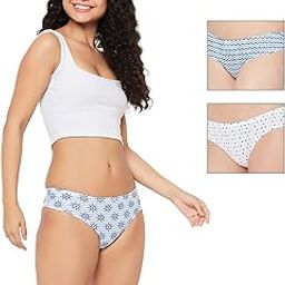 Women's Cotton Pack of 3 Low Waist Printed Thong with Inner Elastic - Multicolor-2