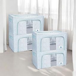 HomeStrap 22L Foldable Living Box | Compact Organizer | Durable Oxford Fabric with Steel Frame, Transparent Window & Handles | Perfect for Clothes, Toys (Pack of 4)-image-1