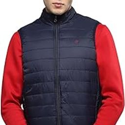 Mens Solid Navy Blue Mock Neck Sleeveless Jacket-image-62