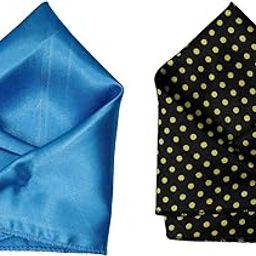 Men’s Satin Pocket Square Set – Light Blue & Black with Yellow Polka Dots – Elegant Suit Handkerchief-image-66