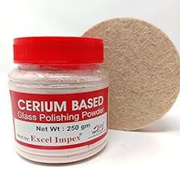 EXCEL IMPEX Cerium Oxide 250Gm With Glass Polishing(Namada) Felt Disc 4" Dia, Glass Polishing Powderthickness 16 Mm,For Removing Fine Scratches And Stubborn Dirts., Multicolor-6
