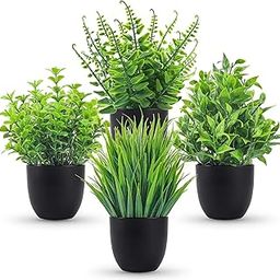 Dekorly® Artificial Potted Plants Mini Fake Plants, Small Eucalyptus Potted Faux Decorative Grass Plant with Black Plastic Pot for Home Decor, Indoor, Office, Desk, Table Decoration (Set of 4)-image-99