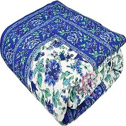 EMIOUR 400 TC Pure Cotton Jaipuri Quilt with Traditional Rajasthani Floral Print & Lightweight Razai/Rajai for All Seasons|Soft & Cozy Bedding (Multi-409, Single Bed-90 x 60 Inch)-image-12