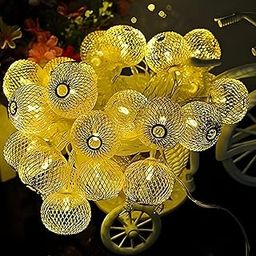 KAVYARA 10 Net Ball Golden Metal Warm White Fancy LED Light | 3M String Light for Decoration | Fairy Light for Home, Christmas, Diwali, Wedding, Bedroom, Balcony & Festival Decor (Netball, 3 Meter)-4