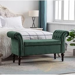 MTK WOOD PLAZA,Upholstered Flip Top Storage armrest Bench Ottoman pouffe Puffy Settee 2 Seater Sofa, sofabench, Sofa couches,Footstool for livingroom Bedroom Office,guestroom (Green) (Green)-image-51
