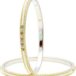 White Pearl and Austrian Diamond Studded pair of Bangles in Brass for Women (Size: 2.8)-image-7