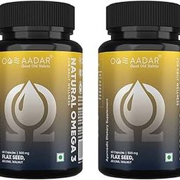 AADAR NATURAL OMEGA 3 | Vegan Omega3 Fatty Acid & Immunity Supplement for Men and Women |Flaxseed, Arjuna, Walnut - No Fish Oil | 60 Capsules(Pack of 2)-image-21