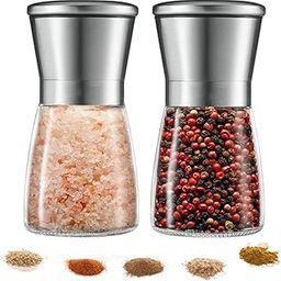 Premium Stainless Steel Sea Salt and Pepper Grinder,Manual Salt or Pepper Grinder for Professional Chef,Ceramic Blades and Adjustable Coarseness, Refillable Glass Body with 6.85 OZ Capacity - 2 Pack-image-76
