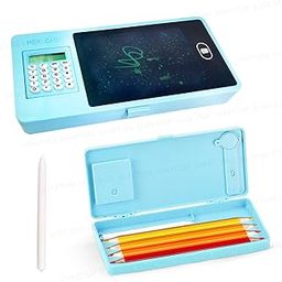 SHAKTISM LCD Writing Tablet Pencil Box with Calculator, Drawing Board Case with Erase Button and Calculator, Magic Storage for Stationery (Blue)-8