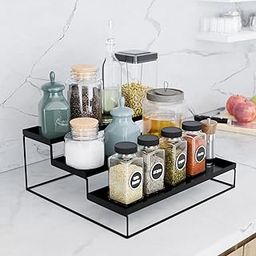 CHHAAP Kitchen 3-Tier Step Standing rack Kitchen Spice Bottle Rack Utensil Holder Food Storage Organizer for Cabinet Pantry Shelf Bathroom Rack (Black, Pack of 1, Iron, Step Shelf, Countertop) (NHSP)-image-18