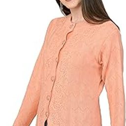 Women Woolen Round Neck Cardigan Sweater Heavy Front Long Kadai Cardigan Winter Wear Pure Wool Cardigan for Women Free Size Cotty Warm Cardigans with Side Pockets (M, Peach)-picture-27