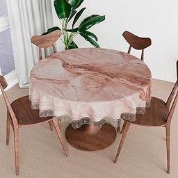 Kuber Industries Round Dining Table Cover 4 Seater Waterproof | Center Table Teepai Cover Cloth for Tea Coffee | Tabletop & Teapoy Mat for Living Room, Kitchen & Balcony | 60 Inch | PVC | Marble Brown-picture-21