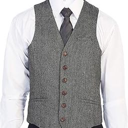 Men's 6 Button Slim Fit Formal Herringbone Tweed Vest-image-4