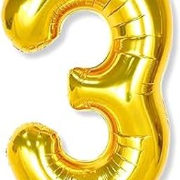 Flyloons 3 number Golden Foil Balloon 16 inch Size Birthday Decoration Items Pack of 1 | 3rd Year Balloons | Three-image-61