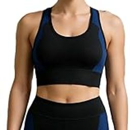 Women's 2-Piece Workout Set, Seamless Sports Bra and Shorts, Black with Red Pattern-28