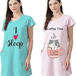 Women’s Cotton Nighty | Printed Knee Length Night Gown |Relaxed Fit Nightwear |Short Nightdress| Long T-Shirt | Sleepwear & Casual Wear Nighty (Pack of 2)-image-33