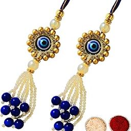 Buyent ® evil eye lumba rakhi for bhabhi set of 2 chuda rakhi for sister latkan rakhi for bhabhi chuda hanging rakhi raksha bandhan Traditional Rakhi with roli chawal pack-14