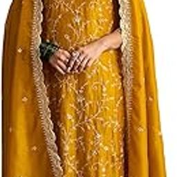 Women's Silk Blend Embroidered Calf Length Straight Kurta and Pant with Dupatta Set (KH9PR6276)-picture-8