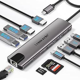 Lemorele USB C Dual HDMI Docking Station 11 in 1, USB C Dual Monitor Hub with Gigabit Ethernet, 2*HDMI, 4*USB, PD 100W, USB-C 3.0 Data, SD/TF, Suitable for MacBook/Dell/HP/Surface/Lenovo/Windows-10