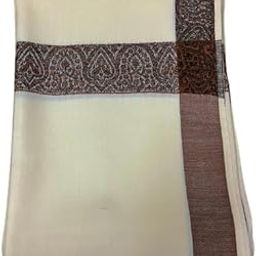 Off White Wool Floral Border Shawl, Men's Winter Woolen Shawl (50W X 100L, Pack of 1)-image-15