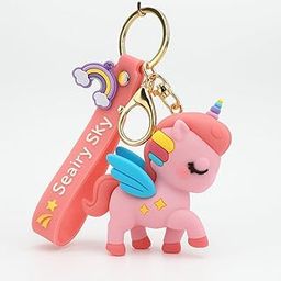 Cute Unicorn Keychain for Girls | Soft Silicone 3D Cartoon Key Ring with Rainbow Charm | Stylish Bag, Bike, and Car Pendant – Pink Gift Accessory-picture-1