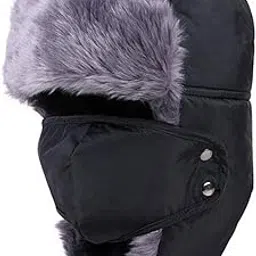 Krystle Trapper Hat Warm Hat Windproof Earflap Face Mask Winter Hat for Womens & Mens (Black)-picture-25