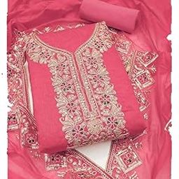 Women's Embroidered Unstitched Salwar Suit Dress Material with Chanderi Silk Top, American Crape Bottom & Embroidery Border Work Dupatta | Ethnic Festive-picture-3