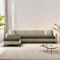 Casaliving Garcia LHS 6 Seater L Shape Sofa Set for Living Room (Cream Black Colour) Premium Fabric Sofa-image-92