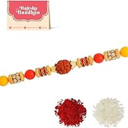 Spiritual Rudraksha Rakhi With Roli Chawal Pack|Rakhi For Brother|-image-3