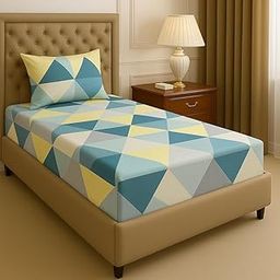Homedy Premium Cotton Elastic Fitted Bedsheets with 1 Pillow Covers |Floral Printed Single Bed Elastic 220 TC Supersoft Breathable & Wrinklefree | for 72x36+6 Inches, Abstract Pastle Green Beige-image-8