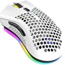 Ubervia 2.4G Wireless Gaming Mouse Mouse with RGB Light Effect 3 Adjustable DPI Hollowed-Out Honeycomb Design White-image-121