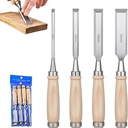 Serplex® Bevel-Edge Craft Chisel Set, Multi Sizes (4Pcs) for Woodworking, Durable Chrome Vanadium carbon Steel Blades with Ergonomic Wooden Handles for Carving, Shaping, and Detailing-79