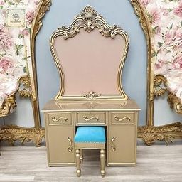 Dressing Table Floor Standing Makeup Organizer with Storage Drawers for Bedroom, Living Room, and Wardrobe – Modern Home Furniture. Golden Deco Finish Without Mirror-image-75