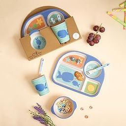 The Bamboo Co ® Kids/Baby Feeding/Dinner Set of 5 |Kids Crockery Set Tableware |Baby Utensils and Dishes Set | Eco-Friendly |Organic & Natural (Wobbly Whale)-image-81