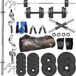 SX Fitness Home Gym Set 40 Kg Weight Rubber Plates with 3Ft Curl & 5Ft Straight Rod (23mm), Pair of Dumbbell Rods, Weight Lifting Equipments with Accessories, Workout Exercise Kit Setup Combo-image-34