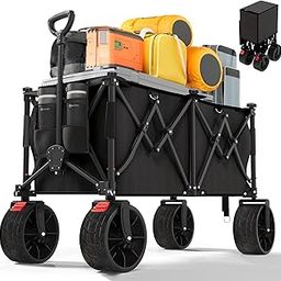 Pomefar 260L Collapsible Utility Wagon, Heavy Duty Foldable Garden/Beach Cart with 440lbs Weight Capacity, Outdoor Grocery Wagon with Adjustable Handle and Mesh Cup Holder and Brakes-image-62