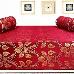 Milan Polycotton and Silk Floral Printed Single Size Bedsheet with 2 Bolster Covers (Maroon and Gold) - Set of 3 Pieces-9