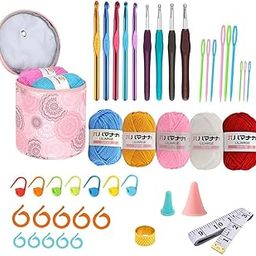 Gemsy® Complete Crochet Kit for Beginners, Adults & Kids – Crochet Set with Yarn, Ergonomic Hooks, Knitting Needles,Tools, Accessories & Travel Bag, Crochet Starter Kit for Amigurumi, Blanket, Crafts, Sweater DIY-30