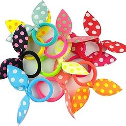 KIDZ00 Girls Polka Dot Print Rubber Bands Style Ponytail Holder Bow Kids Rabbit Ear Hair Band Headband Tie 12pcs (Multicolour)-image-17