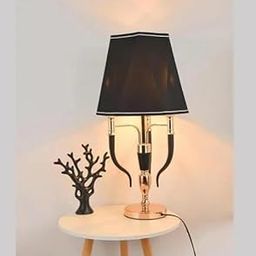 The Crafted Gesture Artistic Dual Claws-Style Table Lamp|Golden Base with Fabric Shade|Decorative 3-Modes Lighting for Study, Bedside & Decor Spaces|Black-image-62