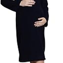 Navy Blue Woolen Winter Maternity Nightdress/Full Sleeve/Pocket/Feeding/Nursing/Zipper-image-99