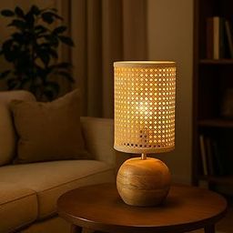 Ikari Homes Lumi Rattan Table Lamp I Indonesian Premium Natural Rattan Cane & Braided Beize Wire I Office Desk Lamp I Night Lamp Bedroom/Living Room - (Size 16in x 6in)-image-5