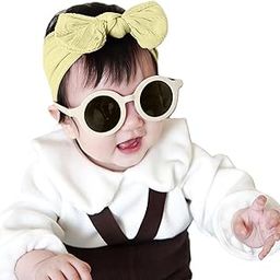 SYGA Baby Bow Jacquard Stretchable Headband With Uv Protection Round Sunglasses Stylish Combo For Toddlers And Kids (Beige, Cream Frame, Free Size)-image-114