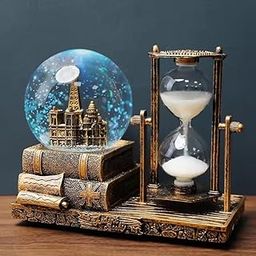 Ngel Vintage Music Snow Glob with Hourglass Timer || Retro Crystal Ball Hourglass Timer || LED Musical Glob Decor for Home, Living Room, Desktop, Bookshelf (Vintage Hourglass)-11