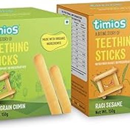 Timios Multigrain Teething Sticks|Organic Snack|Dissolves Easily|Ragi Sesame|Multigrain Cumin|Pack of 2|150g-image-49