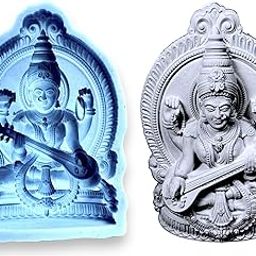BAX_Saraswati Goddess of Knowledge, Music, Art, Speech, Shatarupa, Savitri, Gayatri and Brahmani,Symbols The Colour White, Lotus, Veena, Saraswati River, Fondant Pattern Art and Craft Silicone Mold-image-24