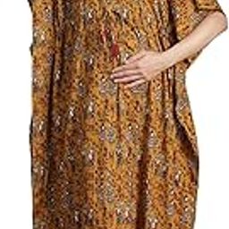 Mustard Ethnic Cotton Maternity Kaftan/Free Size/Feeding/Nursing/Zipper/Drawstring/Printed/Full Length-image-4