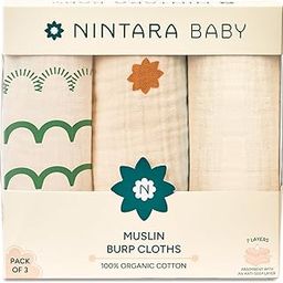 Nintara Baby Burp Cloths - 100% Organic Premium Muslin Cotton, Extra-Large 22" x 12" (55 cm x 30 cm), 7-Layer Absorbent & Waterproof, Reversible, Soft & Hypoallergenic, Gifts for Newborns, Pack of 3-image-35