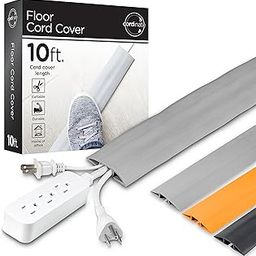 Cordinate 10ft Floor Cord Cover, Cable Protector, Hide Extension Cords, Protect Cords, Prevent Cable Trips, Heavy Duty Cord Hider - Cable Cavity = 0.75" (W) x 0.43" (H) - Gray-picture-28