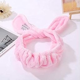 Girls Rabbit Ear Bowknot Hair Bands for Makeup, Elastic Velvet Face Wash Bath Shower Makeup Cosmetic Beauty Headbands for Washing Spa Yoga Face Care hair Accessories for Girls Women (Pink)-picture-8